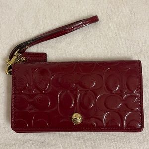 Red Patent Leather Coach Wristlet Wallet